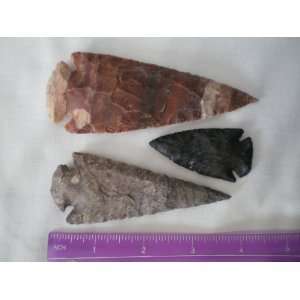  Arrowhead and Spearhead Collection 3 Flint Stone Points 