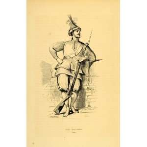  1843 Engraving Costume Soldier Cochinchina Vietnam Gun 