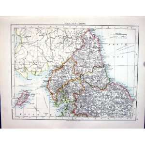   Antique Map 1898 North England Wales Bristol Channel