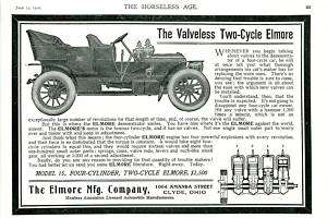1906 ELMORE Valveless 2 Cycle Model 15 CAR AD. Clyde OH  