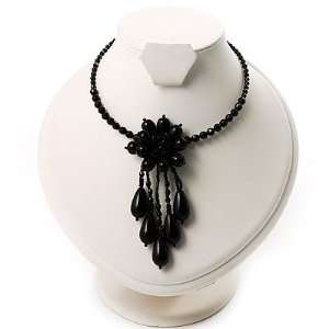  Black Beaded Floral Choker Jewelry