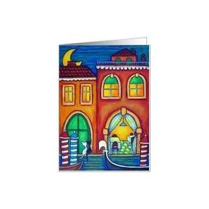  Romantic Venice with Cats Blank Greeting Card Card Health 