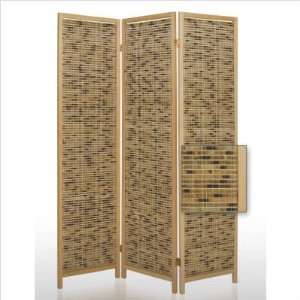  3 panel Boca room divider screen with Horizontal shaved bamboo 