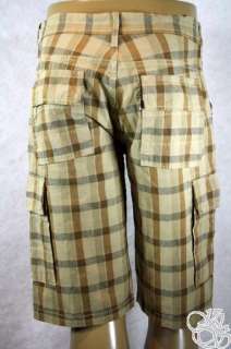   Cargo Sits Below Waist Relaxed Fit Khaki Plaid Mens Shorts New  