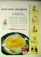 1943 WWII Campbells Chicken Noodle Soup Kitchen Art AD  