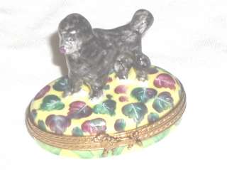 Limoges Black Poodle Dog on Small Oval Trinket Box  