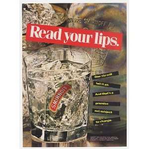  1990 Smirnoff Vodka Glass Read Your Lips Print Ad (24349 