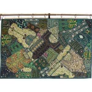   : Green Wall Decor Art India Antique Tapestry Hanging: Home & Kitchen