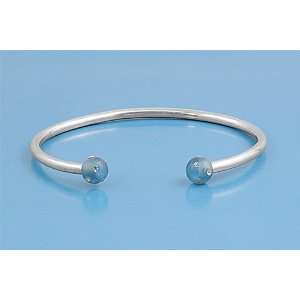    Sterling Silver Fancy Blue Stone with Clear CZ Bangle: Jewelry