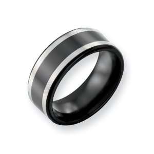   Black With Sterling Silver Inlay 9mm Band, Size 12: Chisel: Jewelry