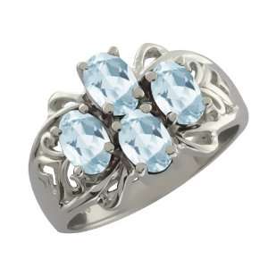    1.72 Ct Oval Sky Blue Aquamarine Sterling Silver Ring Jewelry