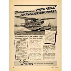  1938 Ad Stinson Reliant Water able Airplane Alaskan 