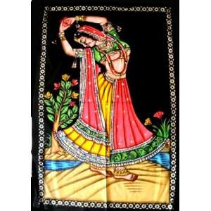 Indian Traditional Rajasthani Bride Dancing Sequin Sitara Batik Cotton 