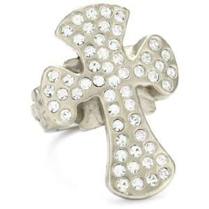  Sisi Amber Clear Crystal Cross Nickel Ring, Size 7 