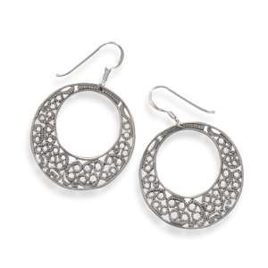    Sterling Silver Oxidized Circle French Wire Earrings: Jewelry
