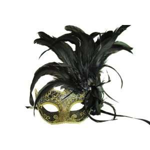  Black & Silver Masquerade Half Mask With Feathers Toys 