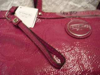COACH Signature Stripe Stitched Patent leather BERRY Tote 15142 NWT 