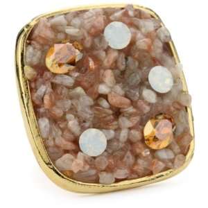   Crushed Stone Peach Tone Stone and Crystal Ring, Size 7 Jewelry
