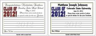   Class of 2012 Personalized WISH ADVICE CARDS PARTY Favors  
