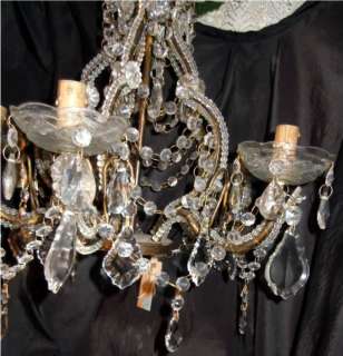   SHABBY COTTAGE PARIS APT CHIC VINTAGE FRENCH BEADED CRYSTAL CHANDELIER
