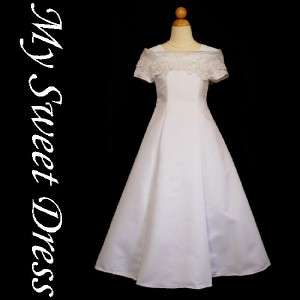 White Satin Princess Line First Communion Dress Size 12  