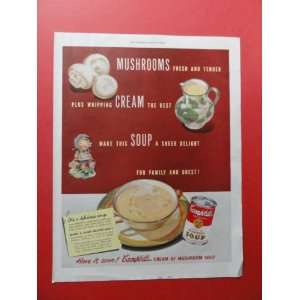  Campbells Soup,1950 print advertisement (bowl of mushroom soup 