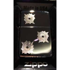 Zippo Custom Lighter   Bullet Holes Shooting GUN Shot Logo High Polish 