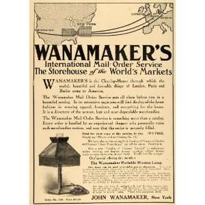 1910 Ad John Wanamakers Store Portable Mission Lamp   Original Print 