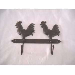  Brown Metal Double Rooster Kitchen Country Wall Hook: Home 