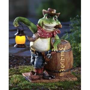  Country Western Cowboy Solar Lighted Welcome Frog By 