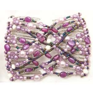   Comb Stretchy Beaded Hair Comb In Purple Beads Flowers Everything