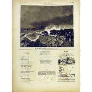  Jetty Calais France Storm Sea French Print 1882