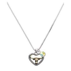   in Silver Rope Heart Charm Necklace with AB Swarovski Crystal Drop