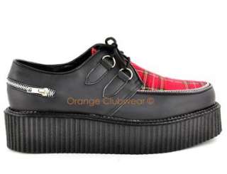 DEMONIA CREEPER 406 Mens Plaid Leather Punk Creepers Goth Shoes