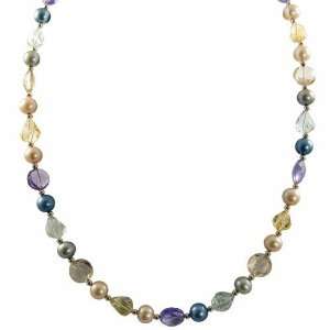   cultured pearl & multi stone necklace with amethyst, citrine, and