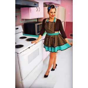  Bettie Page Apron   Brown & Teal Too Cute To Cook: Home 