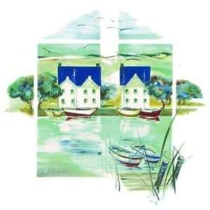  Two Blue Roofs And Boats    Print: Home & Kitchen