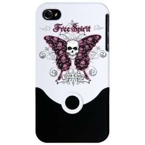  iPhone 4 or 4S Slider Case White Butterfly Skull Free Spirit 