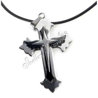 Men Stainless Steel Pendant Cross Necklace Black Celtic  