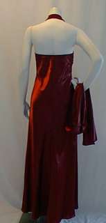 NEW Long Halter Wine Satin Dress Rhines MEDIUM Gown NWT  