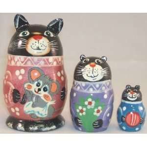    3 Piece Black Cat Russian Wood Nesting Doll: Home & Kitchen