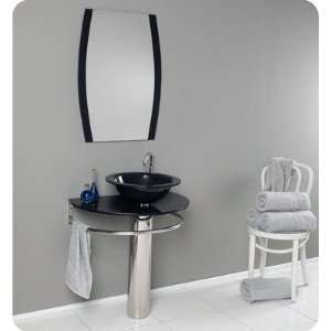  Scoperto Modern Black Glass Bathroom Vanity with Mirror 