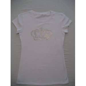    Rhinestone & Silver Stud Royal White Crown T shirt 