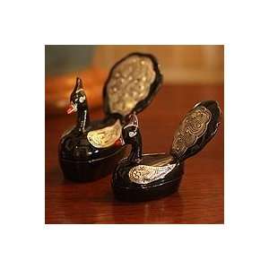  NOVICA Lacquered wood boxes, Peacock Family (pair): Home 