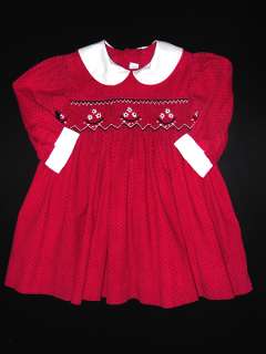 Girls House of Hatten Smocked Red Corduroy Party Dress 12 mos Church 