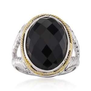  Black Agate Ring In Two Tone Jewelry