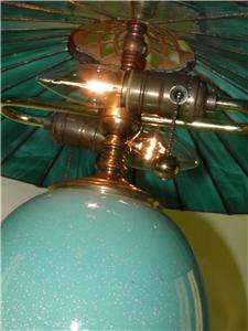 HOLLYWOOD REGENCY 25 PANEL SLAG GLASS CUSTOM SHADE LAMP  
