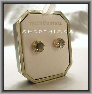  couture princess stud earrings with purple green crystals in a crown 