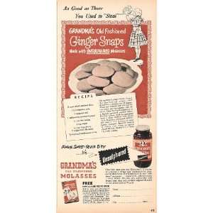   Fashioned Molasses 1952 Original Vintage Ad with Ginger Snaps Recipe