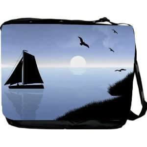 Sail Boat Silhouette on Lake Design Messenger Bag   Book Bag   School 